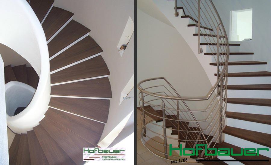 Moderne Wendeltreppen in weiß mit Trittflächen aus dunklem Holz