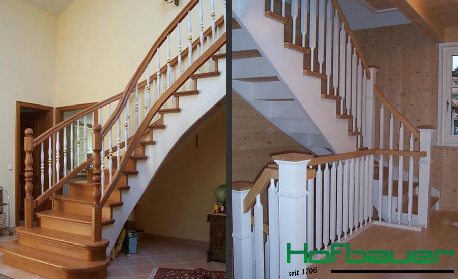 Massivholztreppe in hellem Holz mit weißen Details und