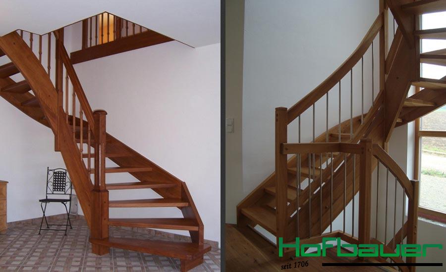 Handlauftragende Treppe in dunkelm Holz mit passendem Treppengeländer