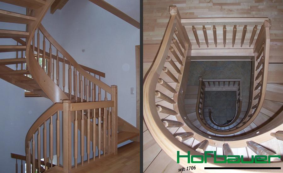 Handlauftragende Wendeltreppe im hellen Holz und passendem Treppengeländer