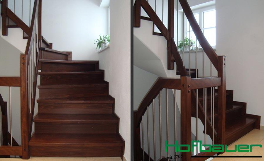 Betontreppe mit dunkler Holzoptik verkleidet